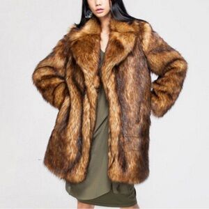 Zara Women's Brown Faux Fur Coat